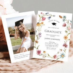 Watercolor Meadow Wildflower Boho Graduation Party Invitation