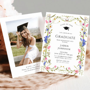Watercolor Meadow Wildflower Boho Graduation Party Invitation