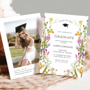 Watercolor Meadow Wildflower Boho Graduation Party Invitation