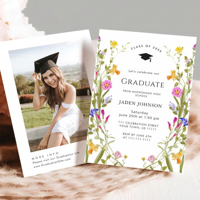 Watercolor Meadow Wildflower Boho Graduation Party Invitation (Creator Uploaded)