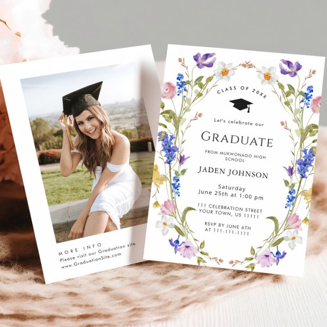 Watercolor Meadow Wildflower Boho Graduation Party Invitation (Creator Uploaded)