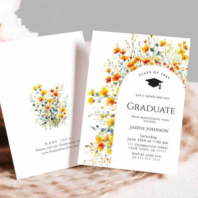 Watercolor Meadow Wildflower Boho Graduation Party Invitation (Creator Uploaded)
