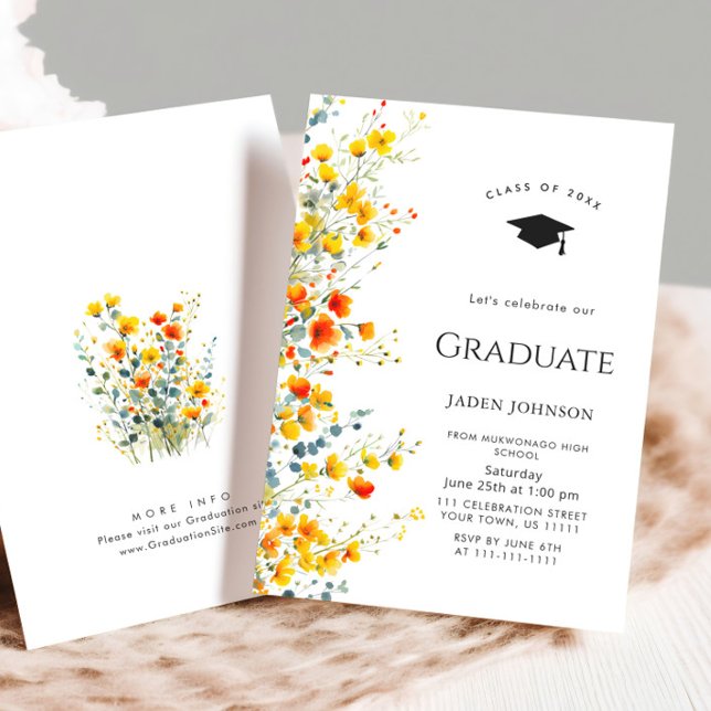Watercolor Meadow Wildflower Boho Graduation Party Invitation (Creator Uploaded)