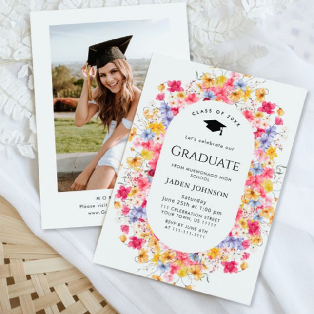 Watercolor Meadow Wildflower Boho Graduation Party Invitation (Creator Uploaded)