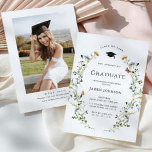 Watercolor Meadow Wildflower Boho Graduation Party Invitation