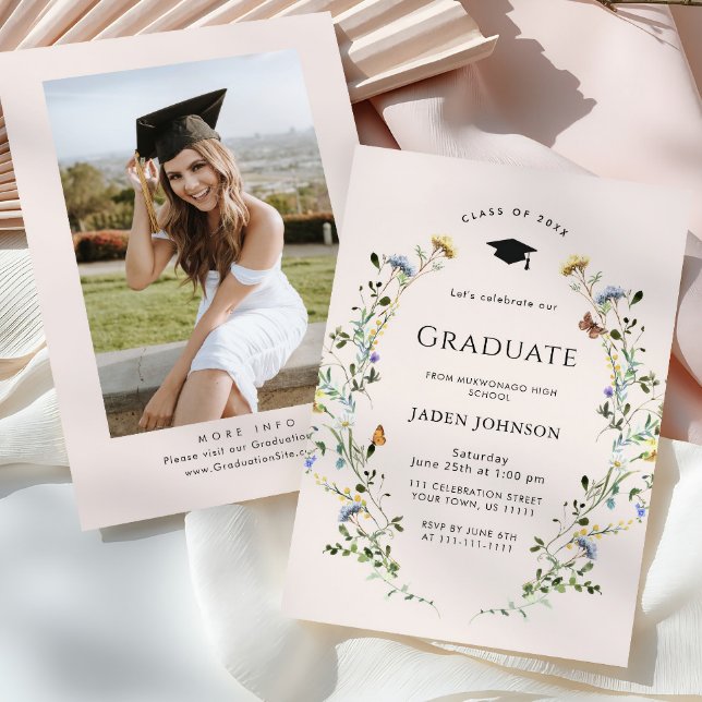 Watercolor Meadow Wildflower Boho Graduation Party Invitation (Creator Uploaded)