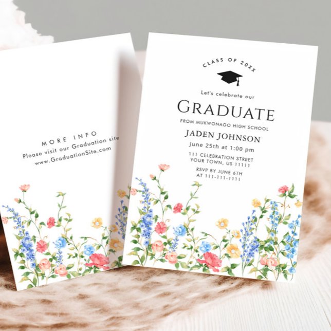 Watercolor Meadow Wildflower Boho Graduation Party Invitation (Creator Uploaded)