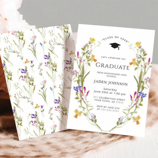 Watercolor Meadow Wildflower Boho Graduation Party Invitation (Creator Uploaded)