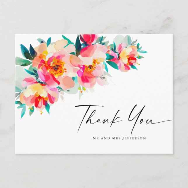 Watercolor Meadow Wildflower Boho Thank You Postcard (Front)