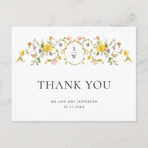 Watercolor Meadow Wildflower Boho Thank You Postcard