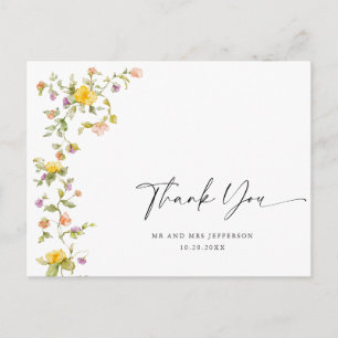 Watercolor Meadow Wildflower Boho Thank You Postcard