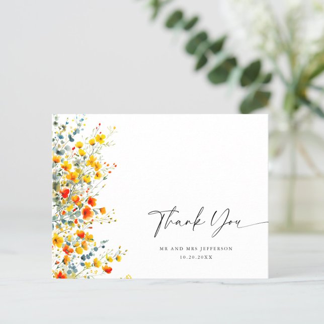 Watercolor Meadow Wildflower Boho Thank You Postcard (Creator Uploaded)