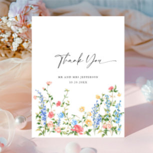 Watercolor Meadow Wildflower Boho Thank You Postcard
