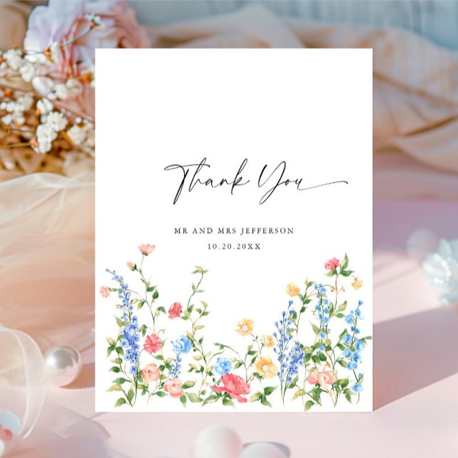 Watercolor Meadow Wildflower Boho Thank You Postcard (Creator Uploaded)