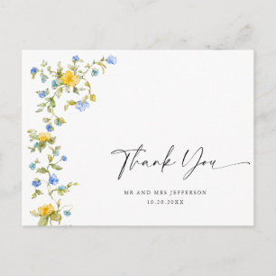 Watercolor Meadow Wildflower Boho Thank You Postcard