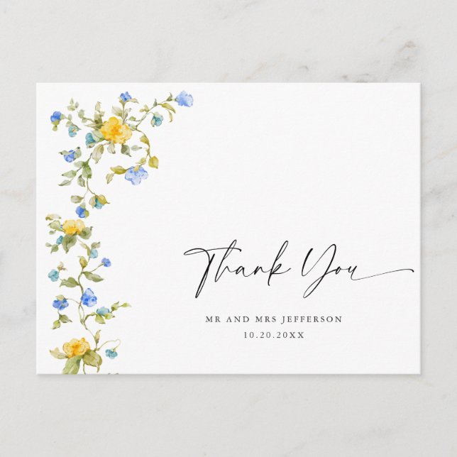 Watercolor Meadow Wildflower Boho Thank You Postcard (Front)
