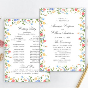 Watercolor Meadow Wildflower Boho Wedding Ceremony Programme
