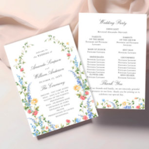 Watercolor Meadow Wildflower Boho Wedding Ceremony Programme
