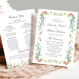 Watercolor Meadow Wildflower Boho Wedding Ceremony Programme