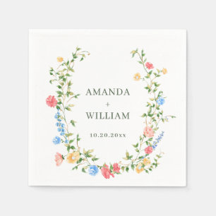 Watercolor Meadow Wildflower Boho Wedding Napkin