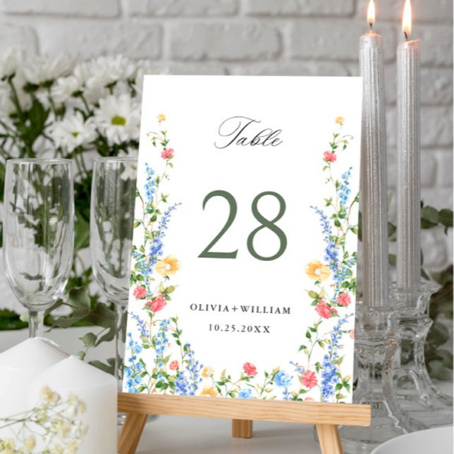 Watercolor Meadow Wildflower Boho Wedding Table Number (Creator Uploaded)