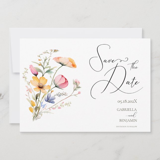Watercolor Meadow Wildflower Save the Date Wedding (Front)