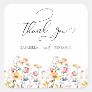 Watercolor Meadow Wildflower Thank You Wedding Square Sticker