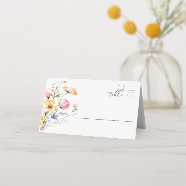 Watercolor Meadow Wildflower Wedding table Place Card (Front)