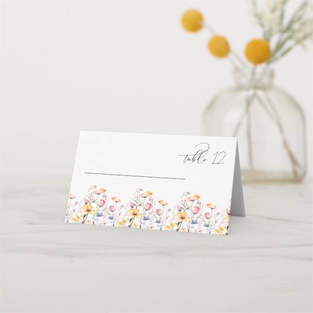 Watercolor Meadow Wildflower Wedding table Place Card (Front)