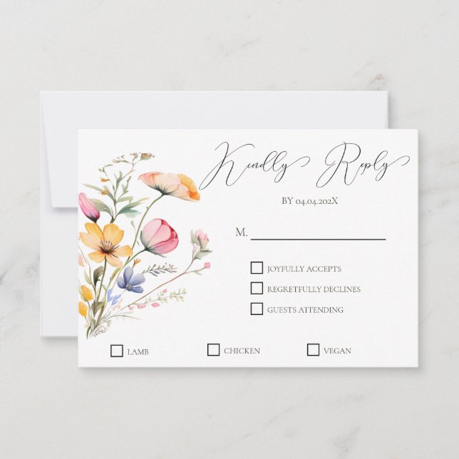 Watercolor Meadow Wildflowers Wedding RSVP Card (Front)
