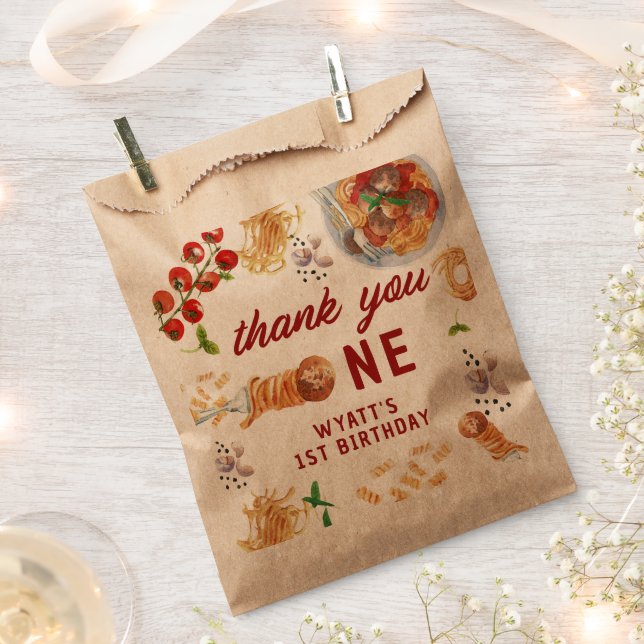Watercolor Meatball Italian 1st Birthday Favour Bags (Clipped)