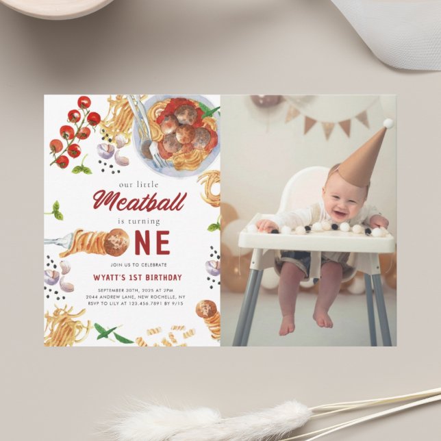 Watercolor Meatball Italian 1st Birthday Invitation (Creator Uploaded)