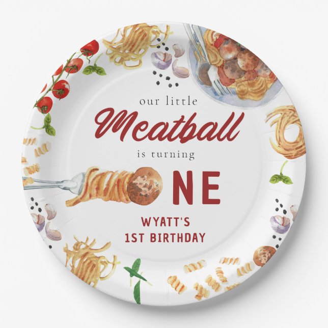 Watercolor Meatball Italian 1st Birthday Paper Plate (Front)