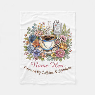 Watercolor Medical Coffee Floral Personalised Name Fleece Blanket