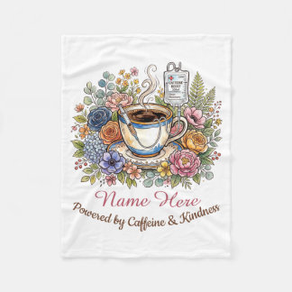 Watercolor Medical Coffee Floral Personalised Name Fleece Blanket