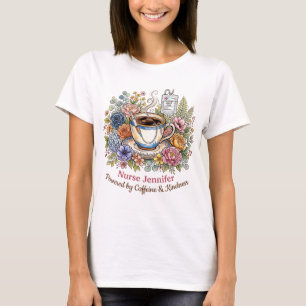 Watercolor Medical Coffee Floral Personalised Name T-Shirt