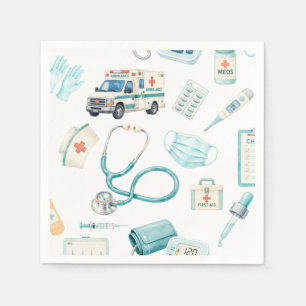 Watercolor Medical Doctor Nurse Party Napkin