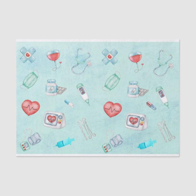Watercolor Medical Doctor Nurse Themed  Tissue Paper (Front)