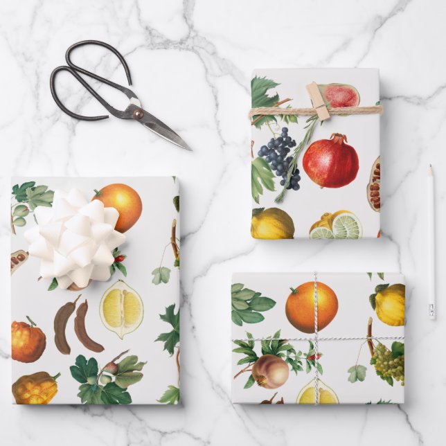 Watercolor Mediterranean Fruit Pattern  Wrapping Paper Sheet (Front)