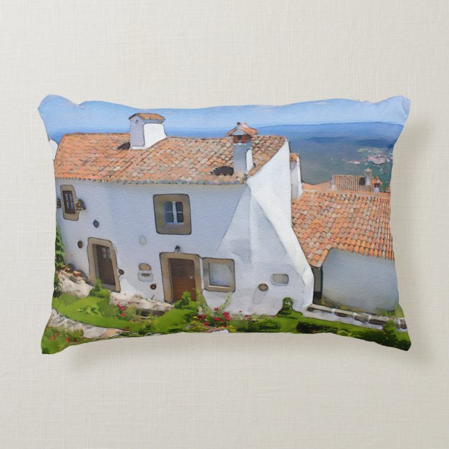Watercolor Mediterranean house Decorative Cushion (Front)