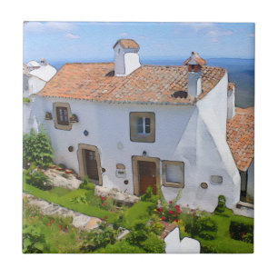 Watercolor Mediterranean house Tile