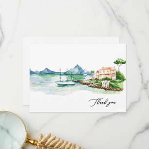 Watercolor Mediterranean Landscape Custom Name Thank You Card
