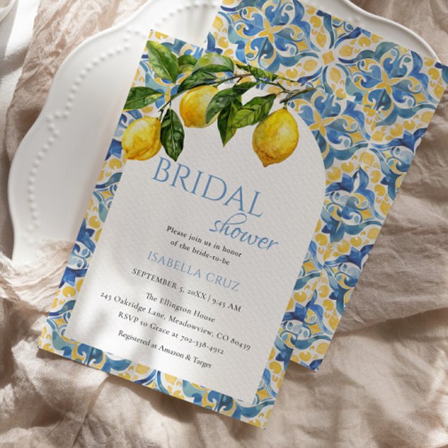 Watercolor Mediterranean Lemon Bridal Shower Invitation (Creator Uploaded)