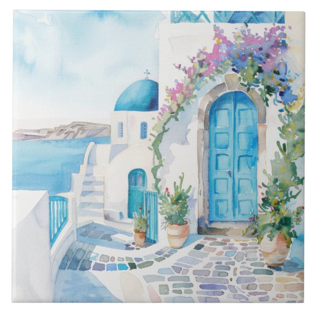Watercolor Mediterranean  Tile (Front)
