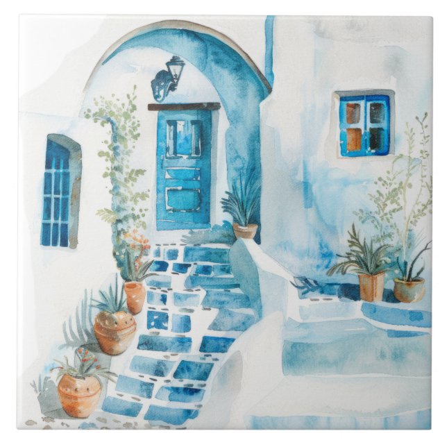 Watercolor Mediterranean  Tile (Front)