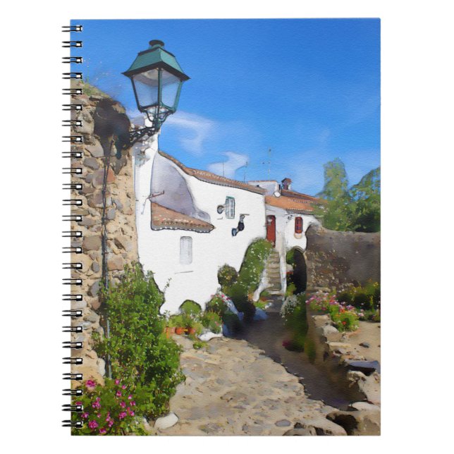 Watercolor Mediterranean village Spiral Notebook (Front)
