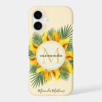 Watercolor Melon Tropical Leaves Wreath Monogram