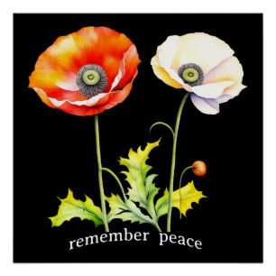 Watercolor Memorial Day Peace Red & White Poppies Poster