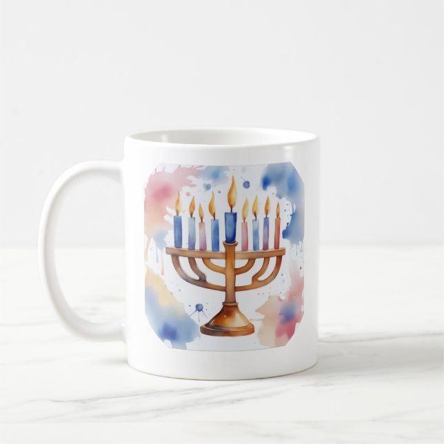 Watercolor Menorah Happy Hanukkah  Coffee Mug (Left)