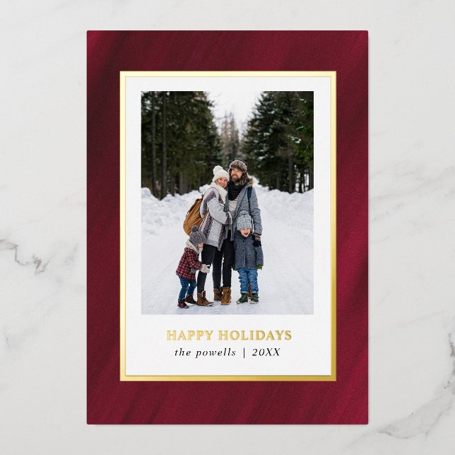 Watercolor Merlot Red frame Photo Christmas (Front)